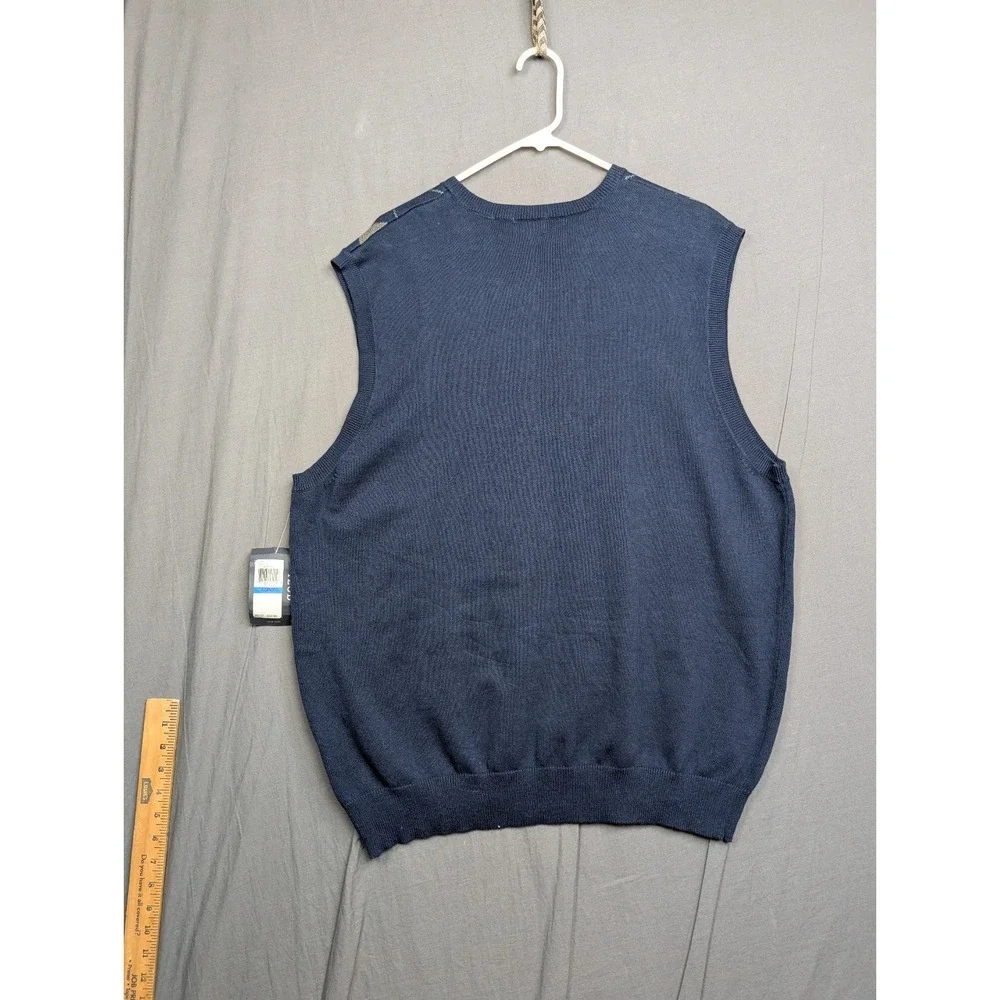 IZOD‎ Sweater Vest Men XL Blue Gray  Argyle Diamond Preppy  Knit VNeck
